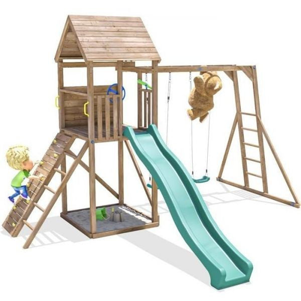 Complex de joaca cu 2 leagane si tobogan verde 2.9 m Dunster House