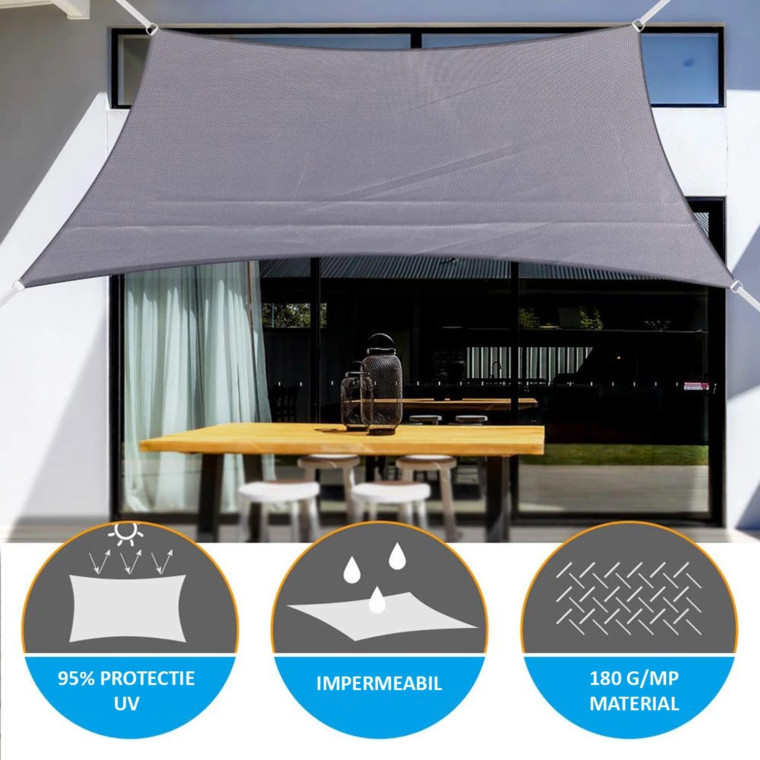 Copertina parasolar 4x3 m impermeabila 180gmp gri