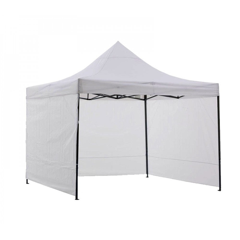 Cort de gradina 3x3 m pavilion 3 pereti inaltime reglabila cadru otel alb