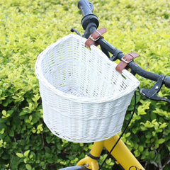 Cos frontal pentru bicicleta prindere curele 21x36x24 cm detasabil ratan alb