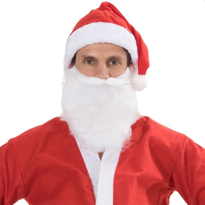 Costum complet Mos Craciun 5 piese material moale marime Universala Barba inclusa