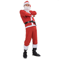 Costum complet Mos Craciun 5 piese material moale marime Universala Barba inclusa
