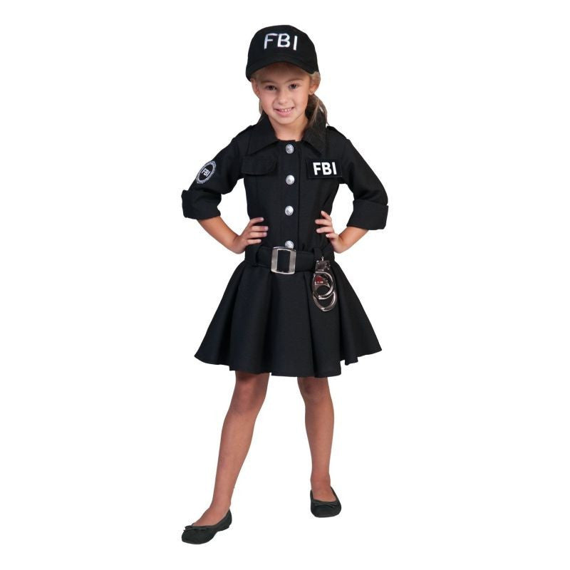 Costum Ofiter FBI fetite din 3 piese rochie curea palarie marime 152