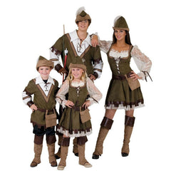 Costum Robin Hood baieti set carnaval 4 piese verde-maro marime 128