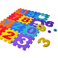 Covor tip puzzle 36 piese din spuma moale litere si cifre 0.8 mp multicolor