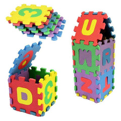 Covor tip puzzle 36 piese din spuma moale litere si cifre 0.8 mp multicolor