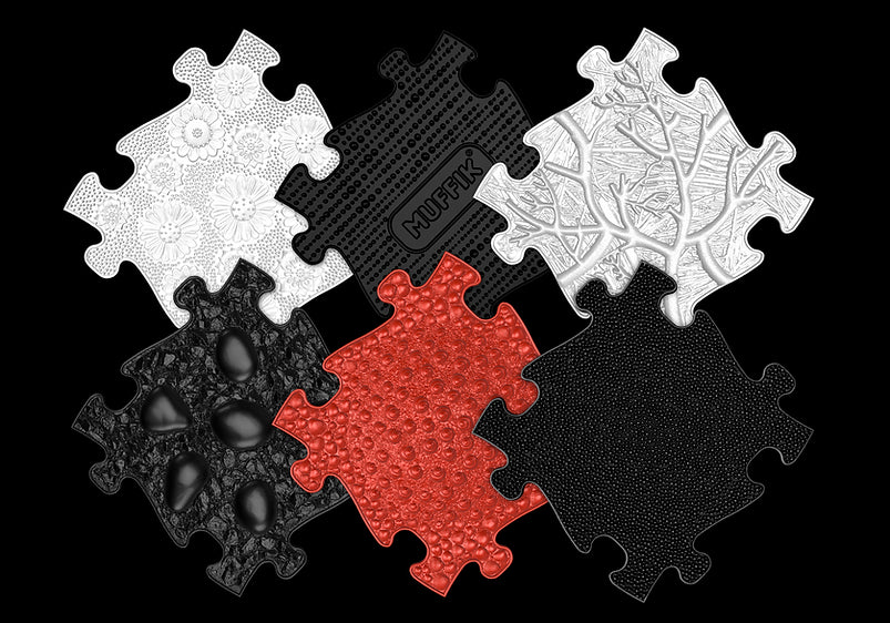 Covoras ortopedic Senzorial Puzzle Set  Rosu si Negru pentru bebelusi Muffik
