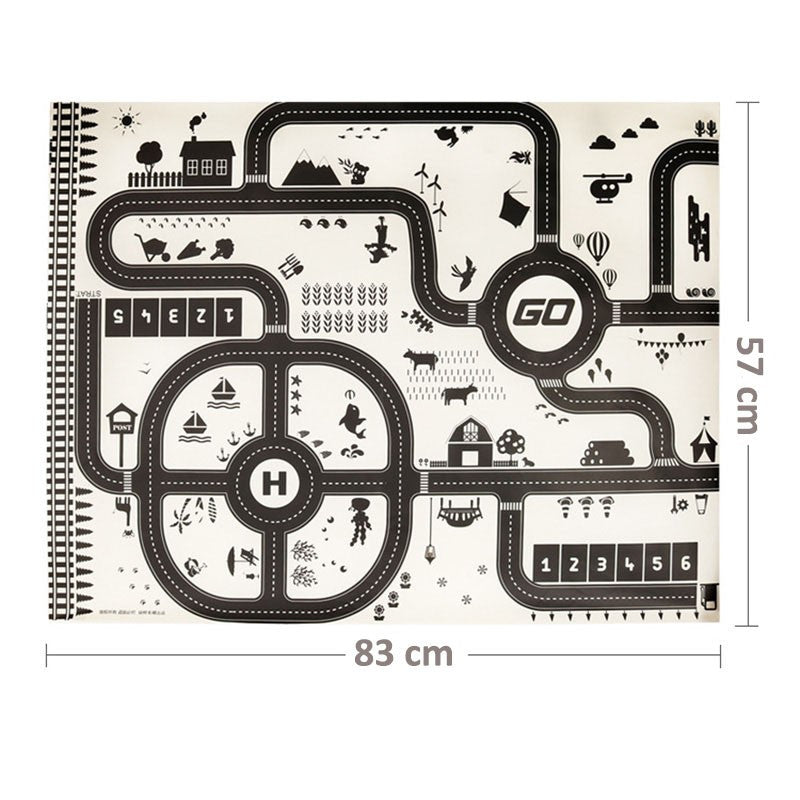 Covoras pentru copii imprimeu Pista Auto 2 Fete Impermeabil  83x57 cm