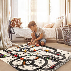 Covoras pentru copii imprimeu Pista Auto 2 Fete Impermeabil  83x57 cm