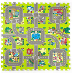 Covoras pista masinute 9 piese tip puzzle spuma eva grosime 1 cm 90x90 cm