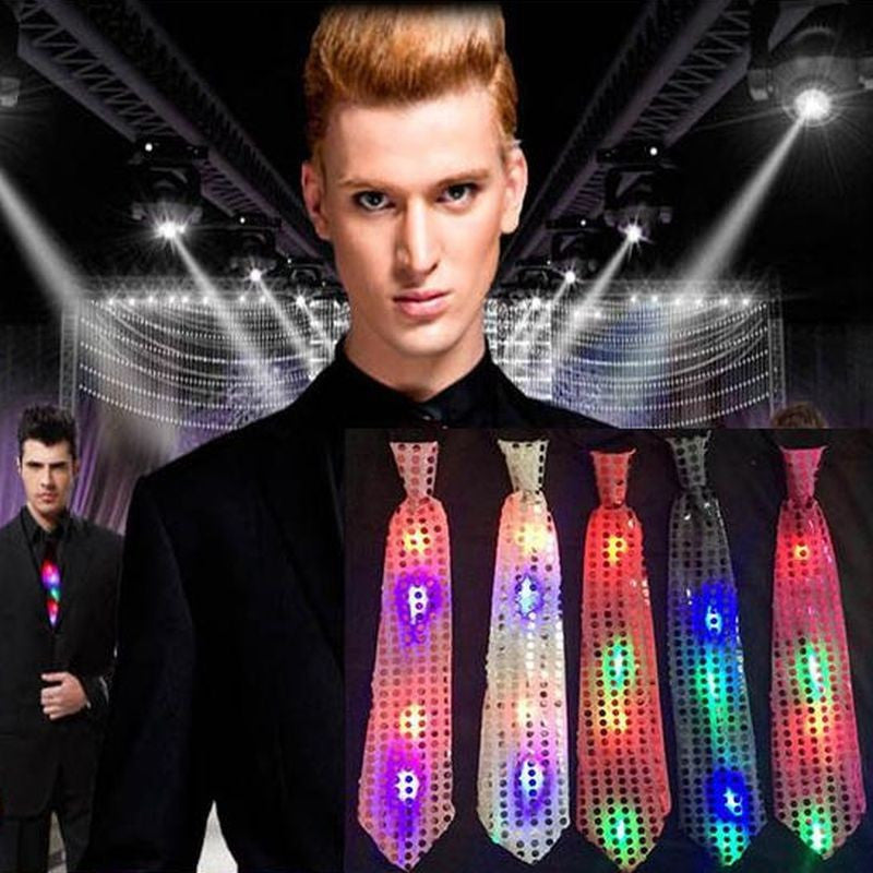 Cravata luminoasa Led rgb cu paiete textil 3 moduri iluminare 33 cm