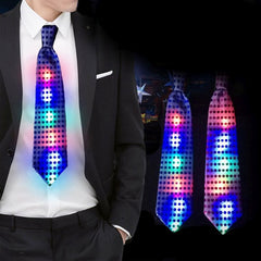 Cravata luminoasa Led rgb cu paiete textil 3 moduri iluminare 33 cm