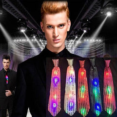 Cravata luminoasa Led rgb cu paiete textil 3 moduri iluminare 33 cm