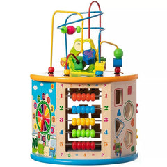 Cub Activitati Educative Copii Montessori 8 in 1 Ceas Labirinturi Abac Forme Geometrice