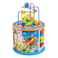 Cub Activitati Educative Copii Montessori 8 in 1 Ceas Labirinturi Abac Forme Geometrice