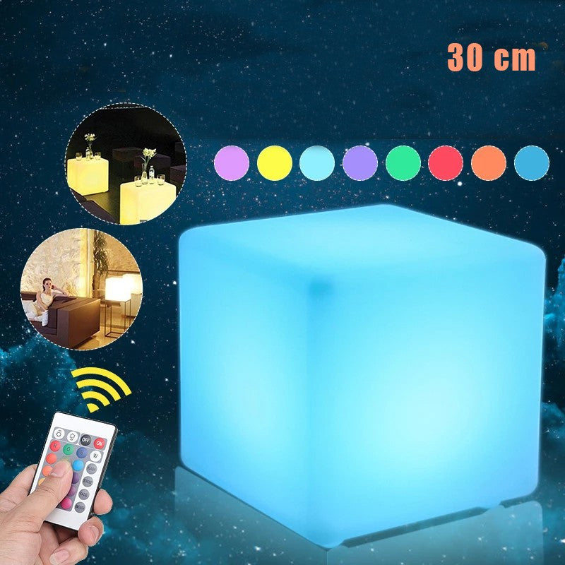 Cub tip taburet iluminat led rgb 30x30 cm telecomanda 4 moduri acumulator