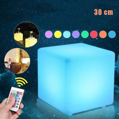 Cub tip taburet iluminat led rgb 30x30 cm telecomanda 4 moduri acumulator