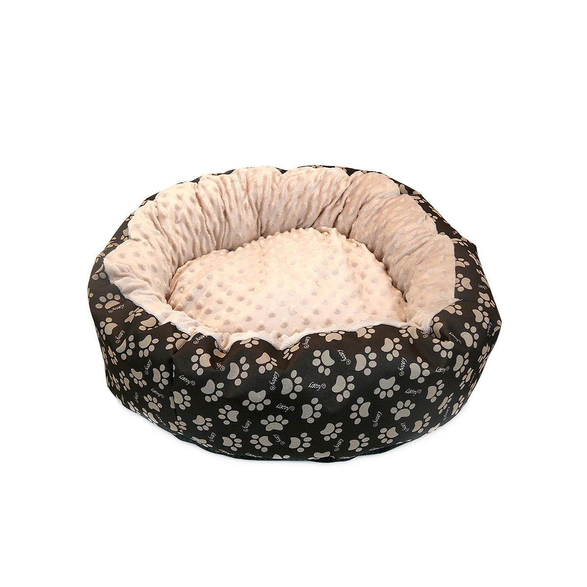 Culcus moale cu perna pentru caine pisica Model Minky culoare crem-maro