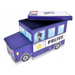 Cutie depozitare jucarii tip masina politie 2 compartimente pliabila albastru