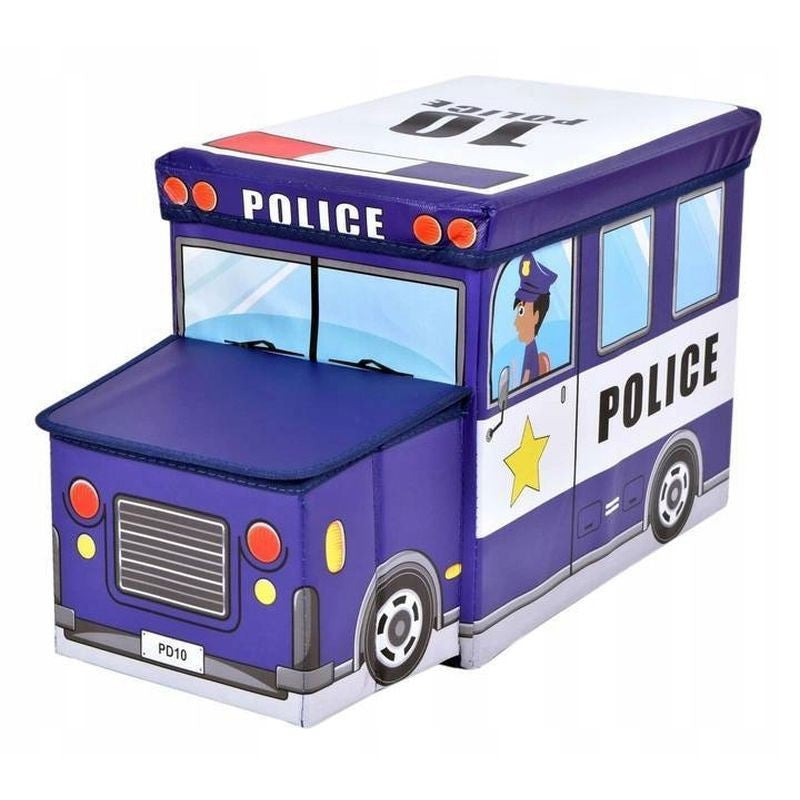 Cutie depozitare jucarii tip masina politie 2 compartimente pliabila albastru