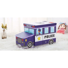 Cutie depozitare jucarii tip masina politie 2 compartimente pliabila albastru