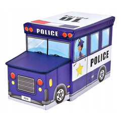 Cutie depozitare jucarii tip masina politie 2 compartimente pliabila albastru