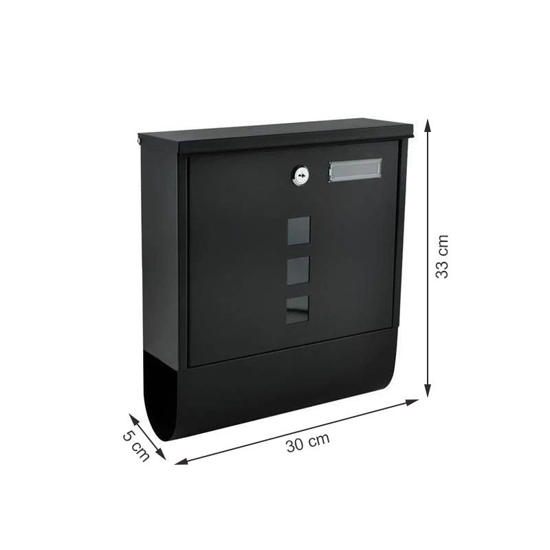 Cutie postala cu suport pentru ziare 2 chei de exterior 33x30x8.5 cm metal negru