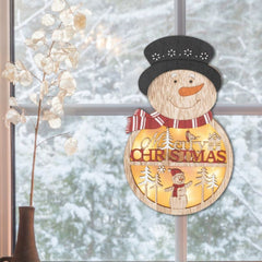 Decor fereastra Om de Zapada iluminat Led temporizator cu baterii din lemn 21 cm