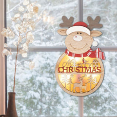 Decoratiune Ren lemn iluminat Led temporizator inaltime 21 cm fixare Fereastra sau Usa