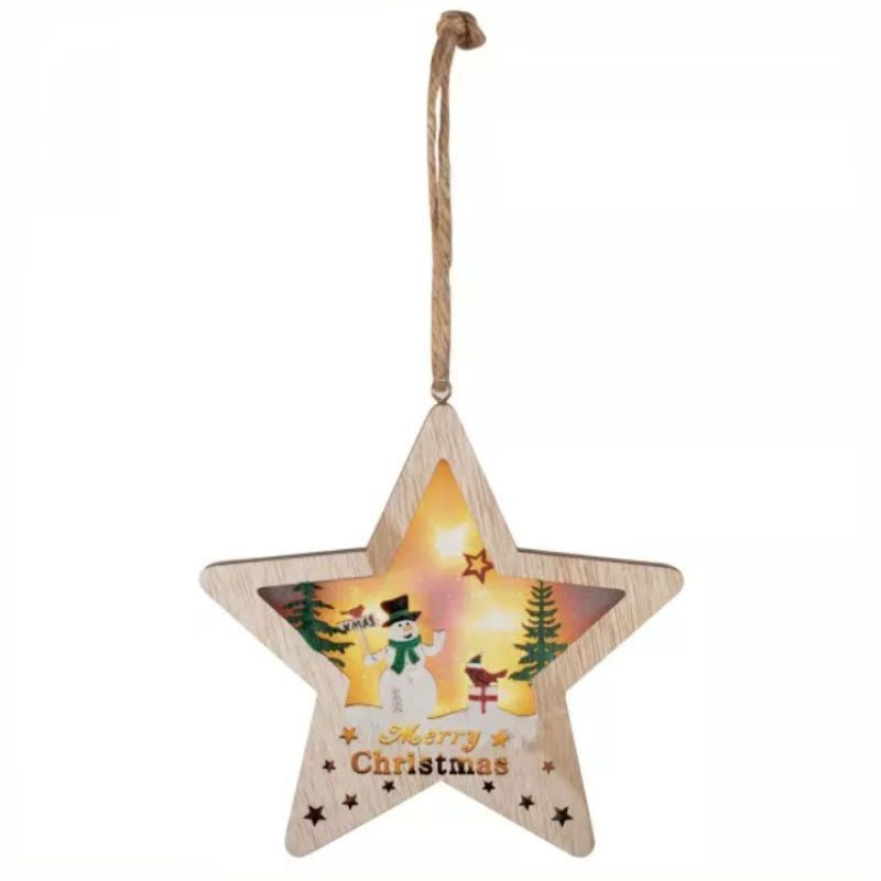 Decoratiune Stea Iluminata Led pentru Usa sau Geam temporizator lemn 17 cm