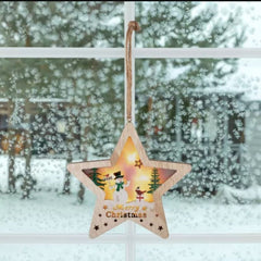 Decoratiune Stea Iluminata Led pentru Usa sau Geam temporizator lemn 17 cm