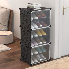 Dulapior depozitare incaltaminte modular 6 polite plastic 93x445x30 cm negru
