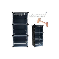 Dulapior depozitare incaltaminte modular 6 polite plastic 93x445x30 cm negru