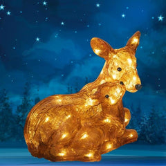 Figurina luminoasa caprioara cu pui 50 led-uri alb cald interiorexterior acril