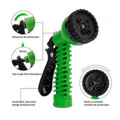 Furtun de gradina cu pistol extensibil de la 5-15 m control apa fle-ibil verde