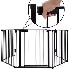 Gard de protectie semineu pentru copii si animale de companie 304x75 cm asamblare versatila grilaj metalic negru