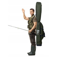 Geanta pentru lansete pescuit 3 compartimente 2 buzunare bretele reglabile