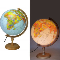 Glob geografic Iluminat 32 cm harta Politica fus orar cu suport lemn