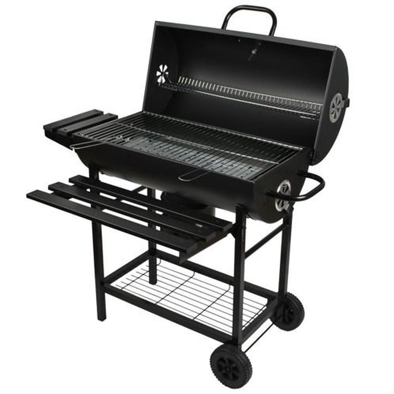 Gratar bbq grill pe carbuni capac cu termometru 2 rafturi pliabile roti