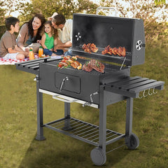 Gratar de gradina mobil termometru si recipient cenusa grill --l cu 2 rafturi pliabile 115-46-106 cm