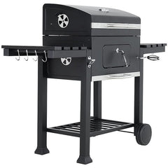Gratar de gradina mobil termometru si recipient cenusa grill --l cu 2 rafturi pliabile 115-46-106 cm