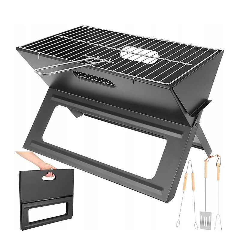 Gratar de gradina pliabil 3 accesorii gatit grill portabil otel 46x30x30 cm