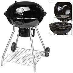 Gratar pe carbuni cu capac rotund metalic 2 roti suport diametru 56 cm