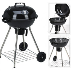 Gratar pe carbuni cu capac rotund metalic 2 roti suport diametru 56 cm