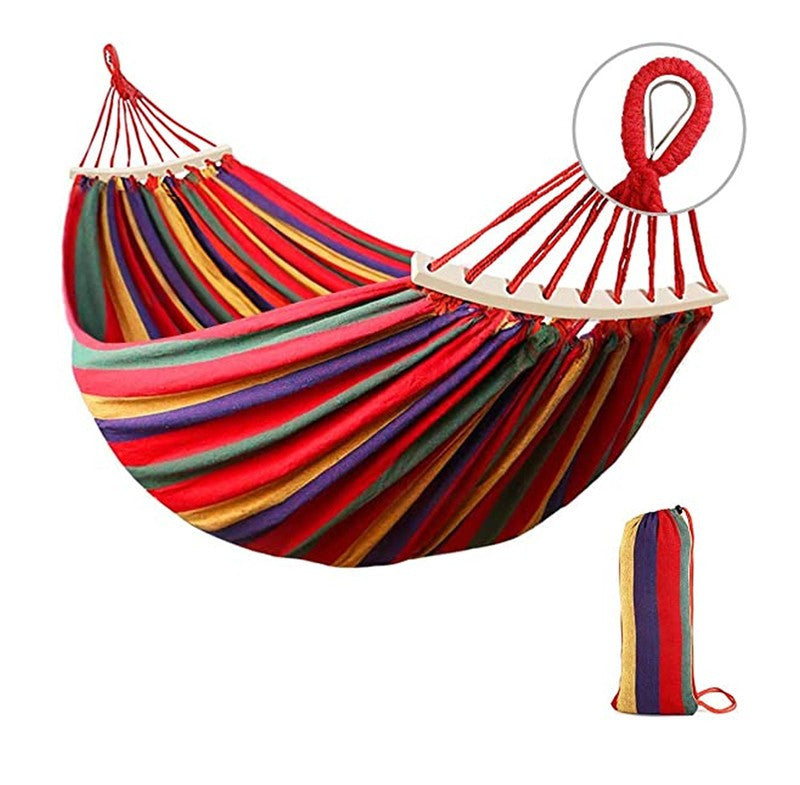 Hamac dublu 150x200 cm tija din lemn bumbac 300 g capacitate 200 kg