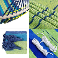 Hamac pentru 2 persoane 150x200 cm tija din lemn maxim 200 kg husa depozitare verdealbastru