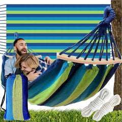 Hamac pentru 2 persoane 150x200 cm tija din lemn maxim 200 kg husa depozitare verdealbastru