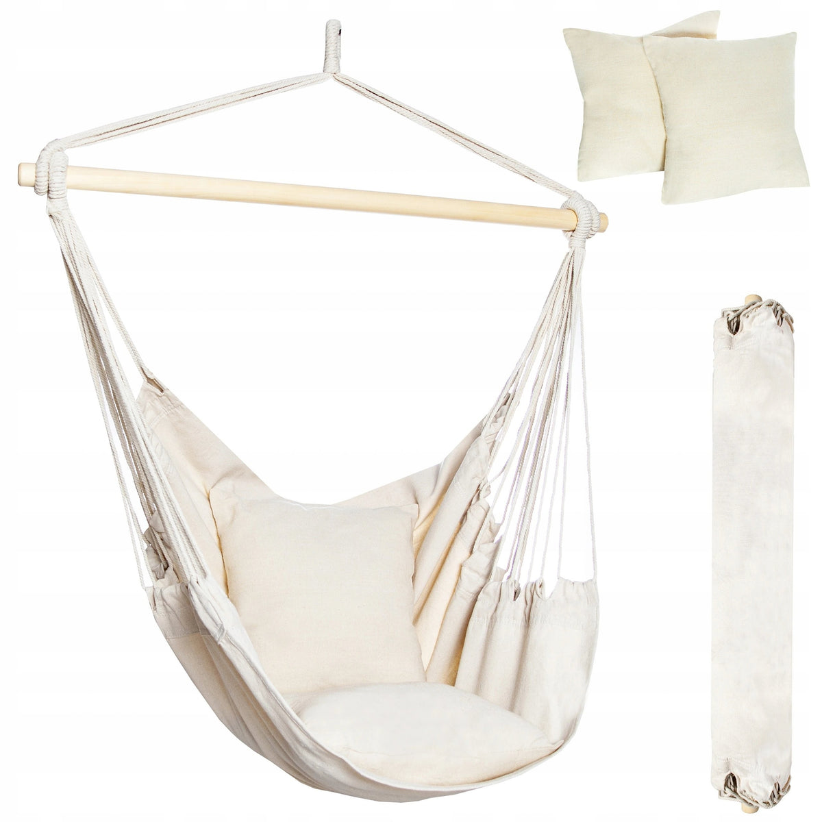 Hamac suspendat tip fotoliu 130x100 cm scaun brazilian 2 perne incluse greutate ma-ima 150 kg