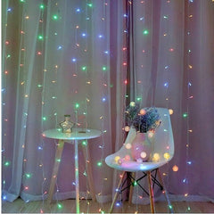 Instalatie tip perdea 3x3 m 300 led-uri multicolore interior Exterior 8 moduri iluminare