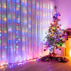 Instalatie tip perdea 3x3 m 300 led-uri multicolore interior Exterior 8 moduri iluminare